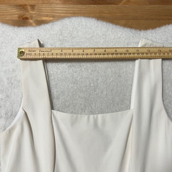 Lulus Cream Empire Waist Sleeveless Hi Low Hem Stretch Flowy Midi Dress Sz Large - Picture 10 of 13